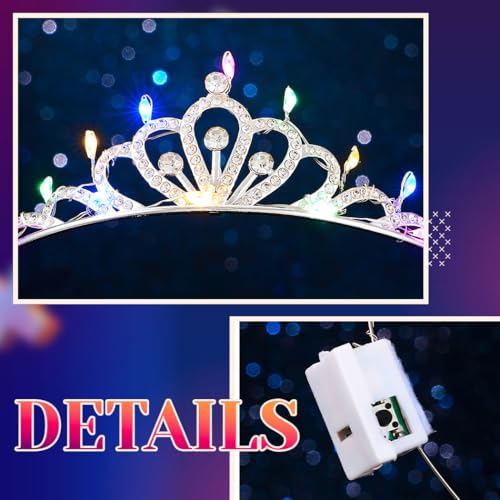 JEWEKY Light Up Tiara Glow Silver Led Rhinestone Princess Crown Birthday Hair Accessories for Women (01, One Size)