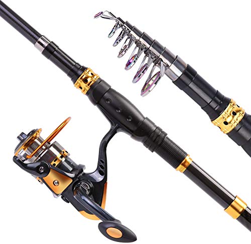 Sougayilang Fishing Rod Reel Combos Carbon Fiber Telescopic Fishing pole with Spinning Reel for Travel Saltwater Freshwate...