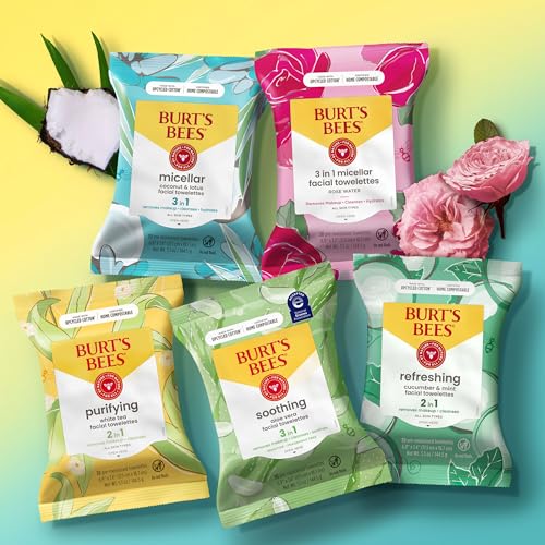 Burt's Bees Back To School Dorm Essentials, Rose Water Face Wipes, for All Skin Types, Hydrating Micellar Makeup Remover & Facial Cleansing Towelettes, 30 Ct (3-Pack)