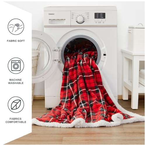 OCTROT Sherpa Fleece Blanket,Checkered Red Throw Blanket for Women Mom Girls Grandma Dad, Soft Winter Warm Plaid Thick Bla...