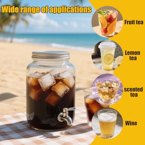 Glass Drink Dispensers for Parties, Beverage Dispenser with Stand, Ice Cylinder and Stainless Steel Spigot 100% Leakproof,...