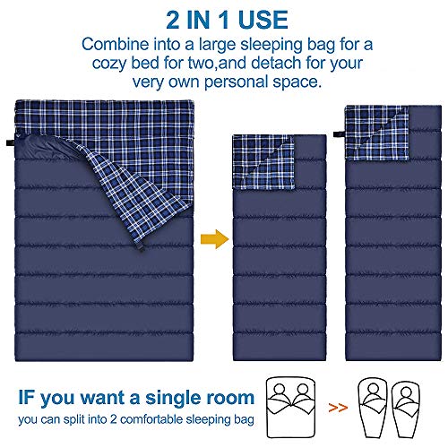 AGEMORE Cotton Flannel Double Sleeping Bag for Camping, Backpacking Or Hiking. Queen Size 2 Person Waterproof Sleeping Bag...