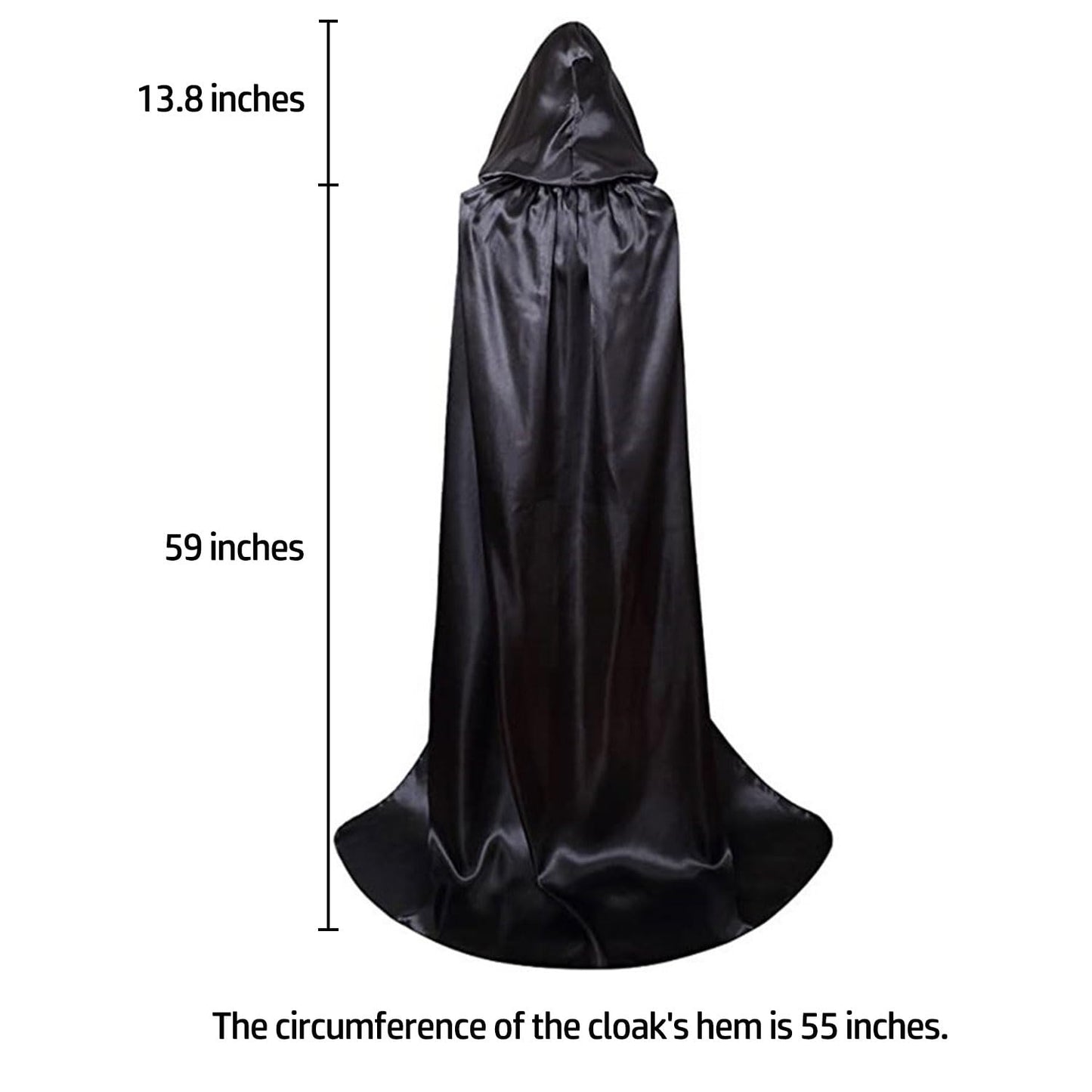 Seasons Stars SSDecor 59" Halloween Black Hooded Cloak, Full Long Witch Cloak Wizard Costume Accessories for Women Men Girls Boys Cosplay Party