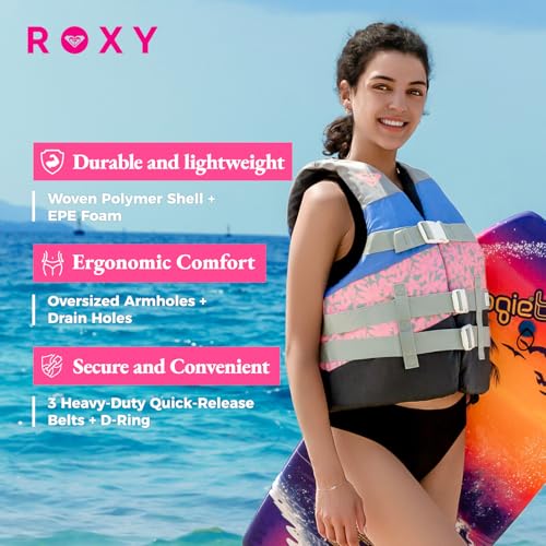 ROXY Women’s Life Vest, USCG Approved Type III PFD, Light-Weight EPE Foam Life Jacket for Fishing, Boating and Kayaking Wa...
