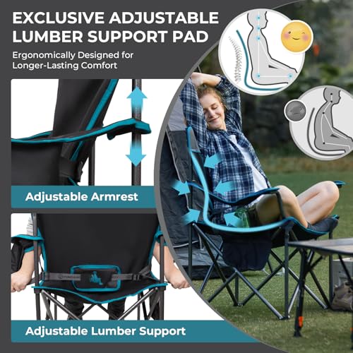 FUNDANGO Oversized Camping Chairs for Adults, Heavy Duty Fold Up Sports Games Lawn Chairs, Extra Wide Big Man Outdoor Chai...