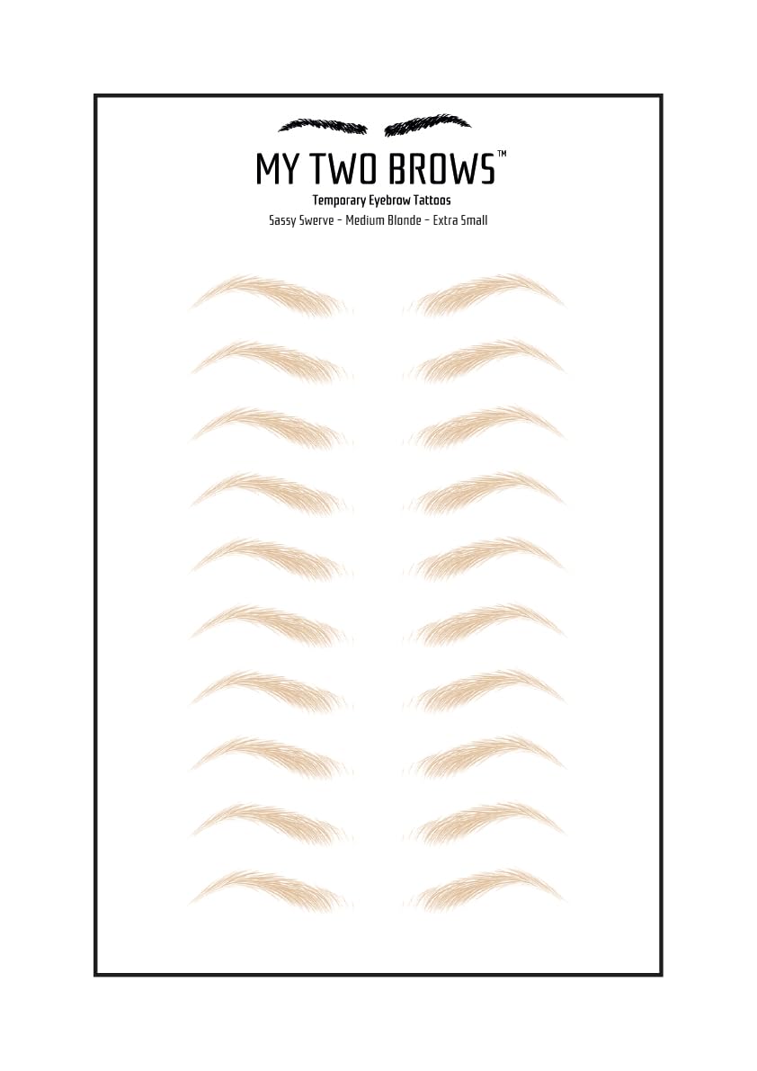 (10 pairs) Medium Blonde Temporary Eyebrow Tattoo - Extra Small Size - Waterproof & Smudgeproof - Sassy Swerve Style Eyebrow Stickers - Sheet Lasts up to 30 Days - Won't Work on Existing Brows