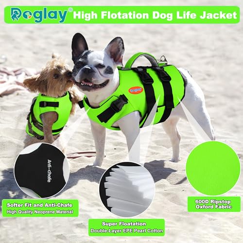 Doglay Dog Life Jacket Neoprene, High Buoyancy Dog Harness Life Vest for Swimming and Boating, Adjustable Swim Vest with R...