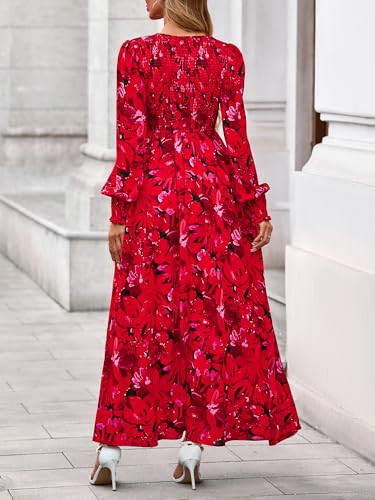BTFBM Women Fall Wedding Guest Maxi Dresses 2025 Floral V Neck Long Sleeve Boho Long Dress Vacation