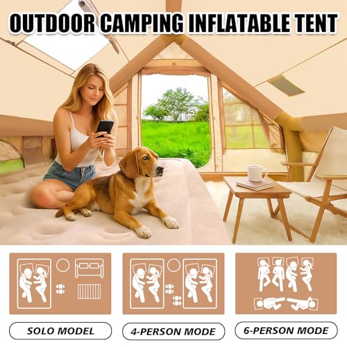 Inflatable Camping Tent - 67.8 SqFt Large Inflatable Tents 4-6 People, Glamping Inflatable Hot Tent with Stove Jack,Blow U...
