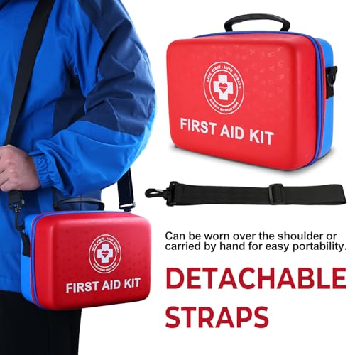 Large First Aid Kit - 410 Piece Dual-Color Emergency Kit with Hard Shell & Fluorescent Interior Coating, Professional Surv...