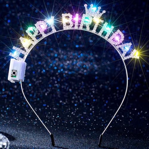 Aceorna Light Up Birthday Crowns Led Glowing Rhinestones Headbands Glitter Happy Birthday Hair Accessories for Women