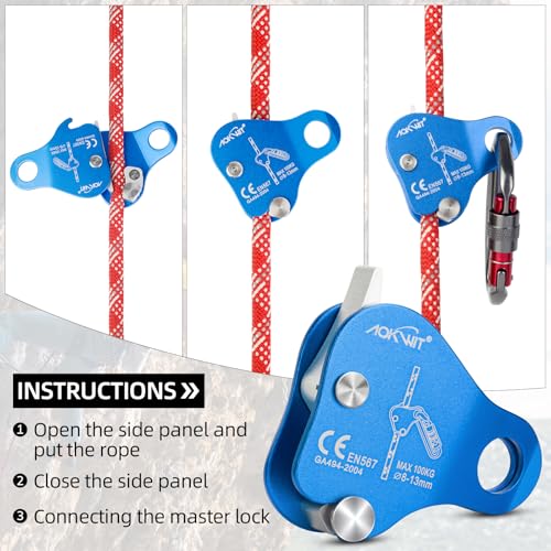 Climbing Ascender Rope Grab Fall Protection Belay Device Tree Climbing Gear Rappelling Equipment Rope Ascender for Rock Cl...