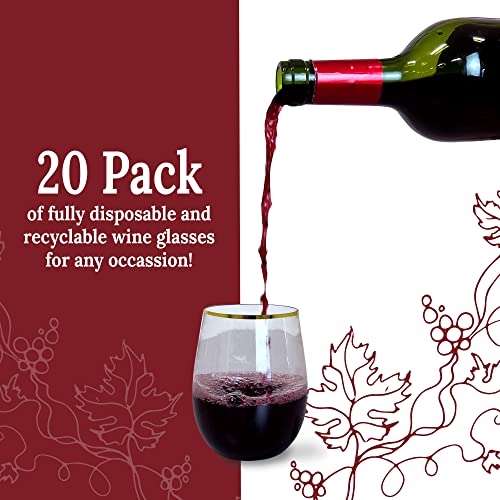 Reli. 12oz. Disposable Wine Glasses Gold-Rim (20 Pack) Stemless Crystal Clear | Reusable & Recyclable BPA-Free Food-Grade ...