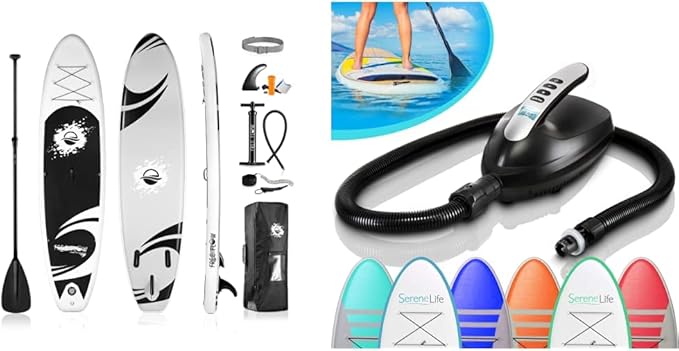 SereneLife Inflatable Stand Up Paddle Board (6 Inches Thick) Bundle with Premium SUP Accessories