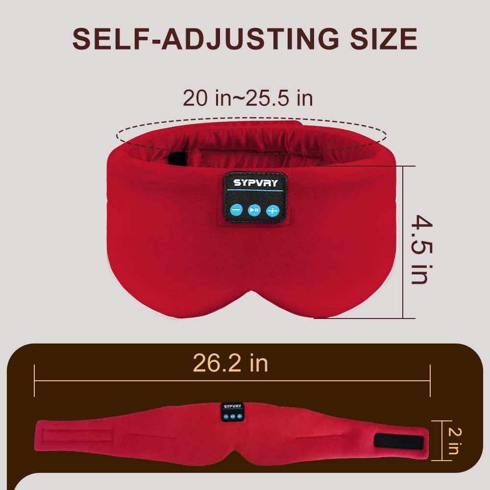 Sleep Mask Bluetooth 5.4 Headphones Soft Wireless Headband Eye Mask Blackout with Microphone (Red)