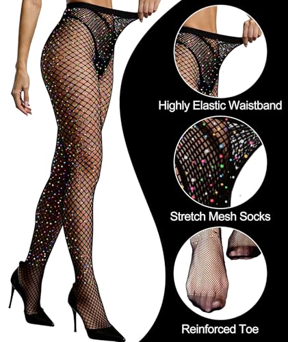 MEEZY Fishnet Stockings Colored Sparkly Tights, Shiny Tights High Elastic Glitter Stockings Pantyhose for Music Festival