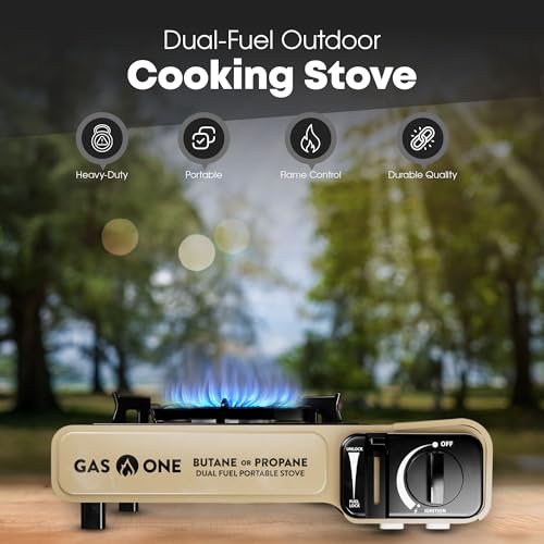 GasOne GS-3400P-KIT Propane or Butane Gas Stove with Flat Top Griddle Included – Dual Fuel Propane Grill Tent Stove Burner...