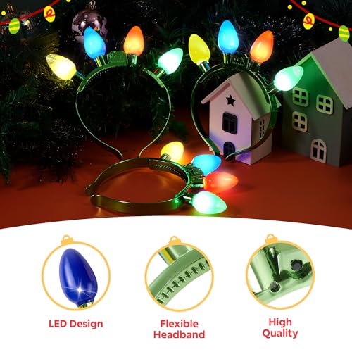 JOYIN Christmas LED Headband Light Up Bulb with 4 Colorful LED Bulbs for Adults Christmas Party Supplies Xmas Accessories