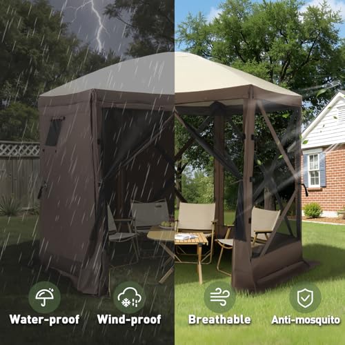 Aoxun 10x10FT Pop-up Canopy Shelter Tent, 6-Sided Canopy Tent with Carry Bag and Stakes, Screen House Sun Shelter Tents fo...