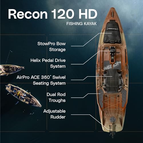 Wilderness Systems Recon 120 HD - Sit on Top Fishing Kayak - 360 Degree ACES seat & Helix PD™ Pedal Drive System - 12 ft