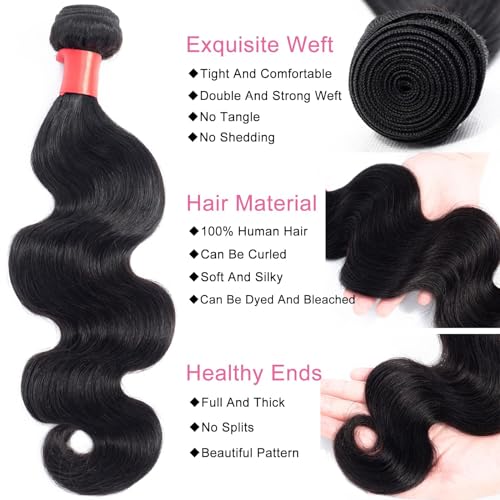 Douyin Brazilian Body Wave 3 Bundles Human Hair 18 20 22 Inch 12A 100% Unprocessed Virgin Human Hair Weave Bundles Deals Natural Black Color (1B Black£¬18 20 22)