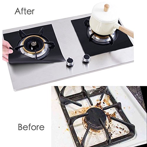Stove Burner Covers - Gas Stove Protectors Black 0.2mm Double Thickness, Reusable, Non-Stick, Fast Clean Liners for Kitche...