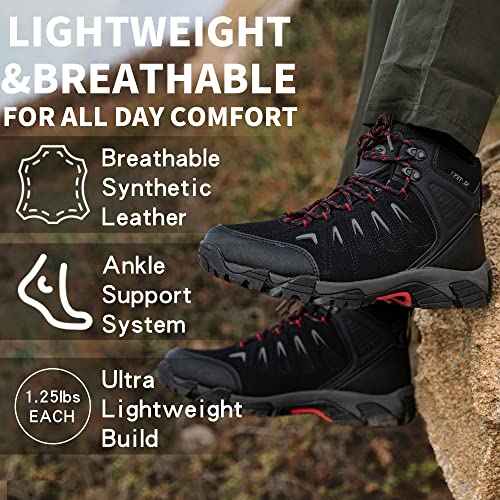 SHULOOK Men's Waterproof Hiking Boots Non-Slip Lightweight Mid Top Ankle Boot Breathable Hiker Trekking Shoes