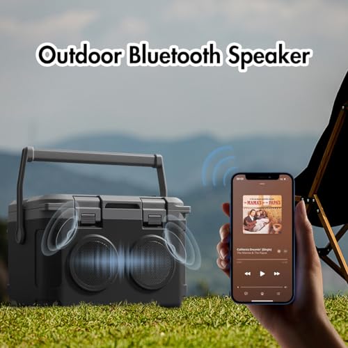GETUHAND Camp Cooler with Bluetooth Speaker 22 Quart，48 Hours Ice Retention, Portable Handle, Outdoor Camping Cooler for B...