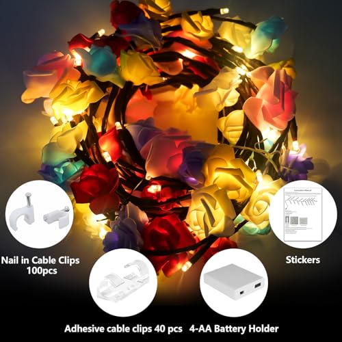 FNHMSL Macaroon Rose Blossom Enchanted Willow Vine Lights, 7.55FT 144LED 6 Color Blossom Tree Branch Lights for Wall, Remo...