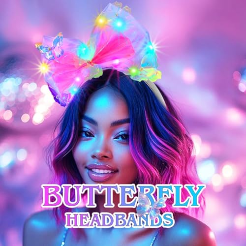 JONKY Light up Hair Bow Pink Butterfly Headband for Women (Pink, one size)