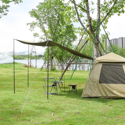 Telescopic Tarp Poles, Canopy Adjustable Carbon Fiber Poles Set of 2, Portable & Lightweight Tent Tarps for Awning, Campin...