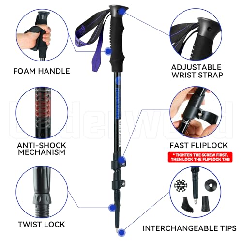 Collapsible Trekking Poles for Hiking 2 Pack - Adjustable Aluminum Hiking Poles, Lightweight Walking Sticks for Women, Me...