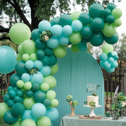 Blue and Green Balloons, Slate Blue Balloon Arch Kit,Baby Blue Light Green Balloons for Baby Shower Boy Birthday Party Bac...