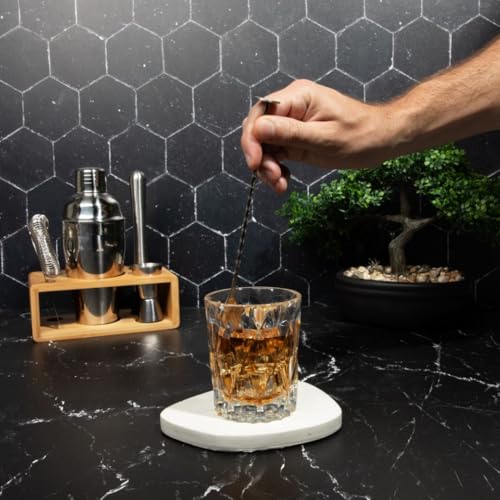 Premium Cocktail Shaker Set with Bamboo Stand, 4-Piece Bar Tools Kit, Stainless Steel Bartender Set with Shaker, Jigger, M...