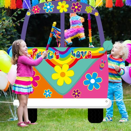 Large Hippie Bus Shaped Photo Prop 60s Party Decor 60's Retro Groovy Van Prop Fabric Hippie Selfie Frame Backdrop Backgrou...