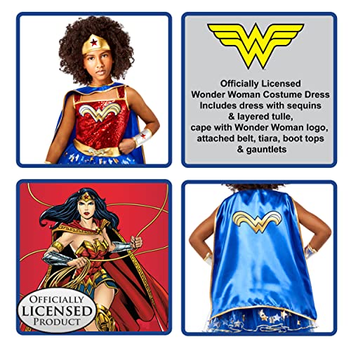 Rubies DC Comics: Wonder Woman Costume Tutu Dress with Cape for Kids, Girl's Large