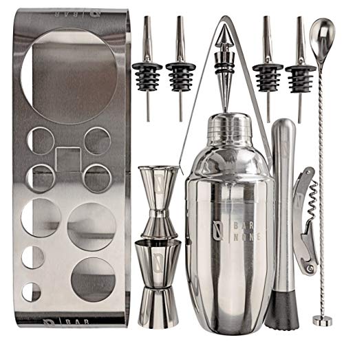 BAR NONE The Cocktail Set | 12-Piece Stand Bar Set Exquisite Quality Bartender Kit Tools | Martini Shaker Jigger Shot Mudd...