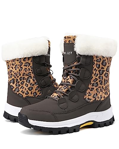 COOJOY Womens Waterproof Winter Snow Boots Warm Shoes Furry Mid Calf Lightweight Walking Hiking Booties