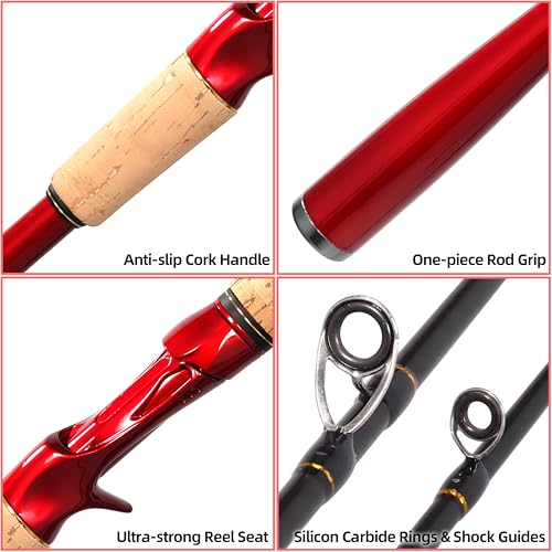 Kilitn Fishing Rod and Reel Combo, Baitcaster Rod 2-Piece & Reel, 30T Carbon Fiber, M Power Tips, Ultralight Casting Rod f...