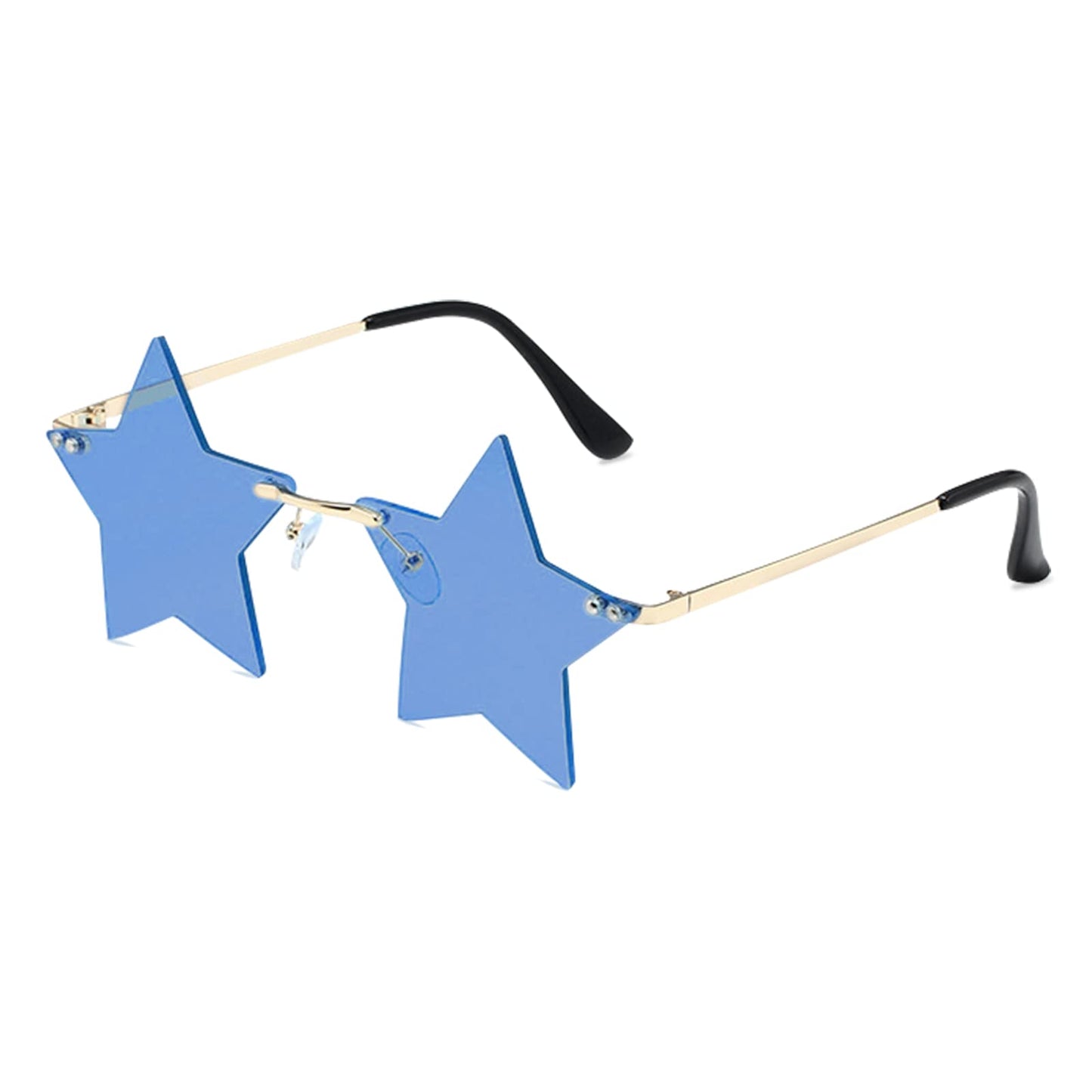 FUNUPUP Blue Star Shape Sunglasses Rimless Transparent Star Sun Glasses for Women and Men Party