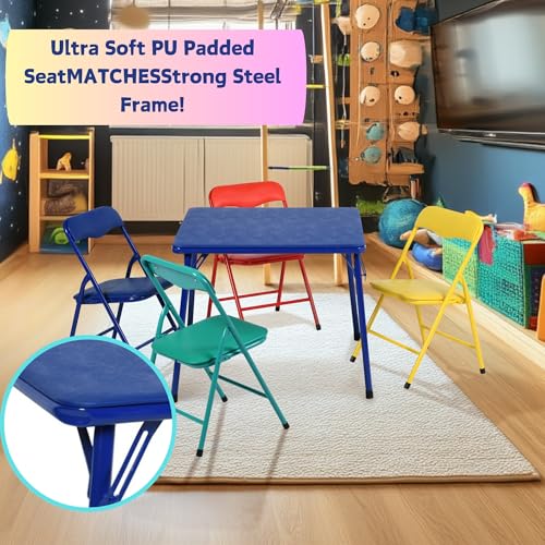 Homy Casa Kids 5-Piece Folding Table and Chairs Set for Daycare and Classrooms, Children's Activity Table and Chairs Set, ...