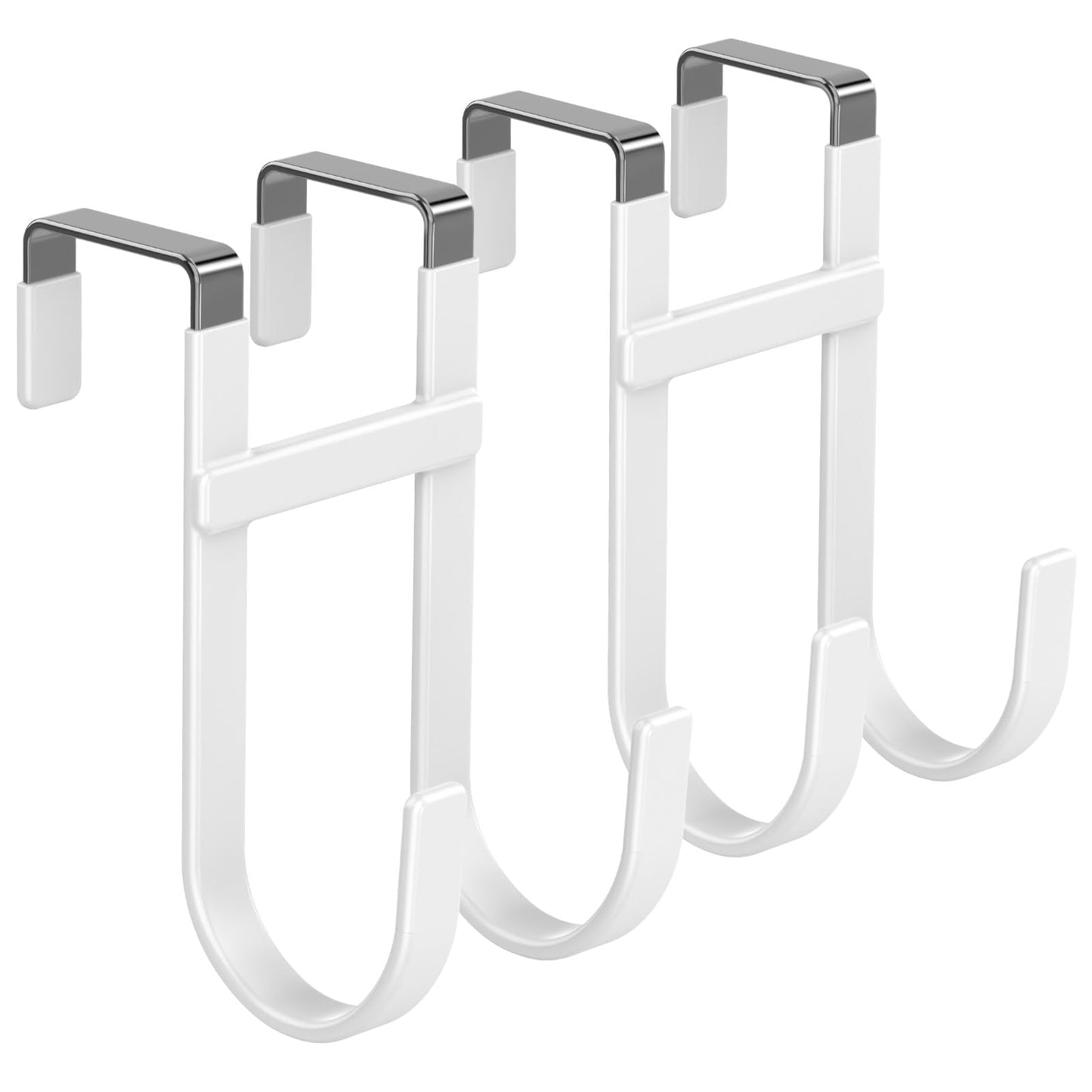 FYY Over The Door Hooks - 2 Pack Heavy Duty Dual-Hook Organizer Hanger with Non-Slip Rubber for Towels, Clothes, Hats & Bags Use in Bathroom, Bedroom, Kitchen - Fits Interior Doors Up to 1 3/8" White