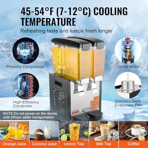 VEVOR Commercial Beverage Dispenser, 2 Tanks 10 L / 10.6 QT Per Tank Juice Dispenser, 270W Stainless Steel Ice Tea Drink M...