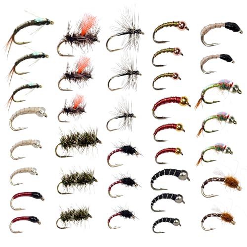The Fly Crate | 36 Fly Fishing Flies Assortment with Tungsten and Brass Beads | 3 Dozen Nymph Dry Flies for Trout | Zebra ...