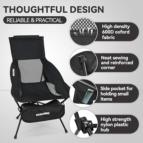 MARCHWAY Lightweight Folding High Back Camping Chair with Head Support, Stable Portable Compact for Outdoor Camp, Travel, ...