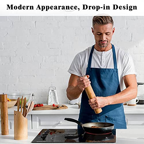 Karinear 4 Burner Electric Cooktop 24 Inch, Built-in Stove Top, 220-240v Radiant Cooktop with Knob Control, Residual Heat ...