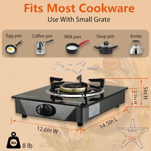 BesNerg Propane Stove 1 Burner Gas Stove, 14500 BTU High-Efficiency Auto Ignition Tempered Glass LPG Cooktop with CSA Regu...