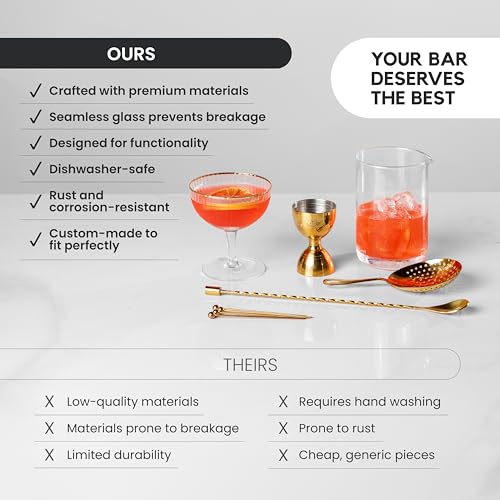 A Bar Above 10 Piece Cocktail Mixing Glass Set, Lead Free Cocktail Set with Mixing Glass, Bar Spoon, Julep Strainer, Bell ...