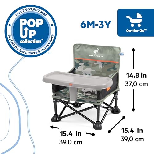 Bright Starts Ford Bronco Pop 'N Sit Portable Booster Chair, Floor Seat, Indoor/Outdoor Use, Compact Fold, Camo Print, 6 M...