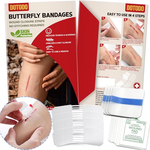 Emergency Wound Closure Strips - HSA/FSA Eligible - Dotodo 4PCS Laceration Closure Kit - Sutures Butterfly Bandaids | Stre...